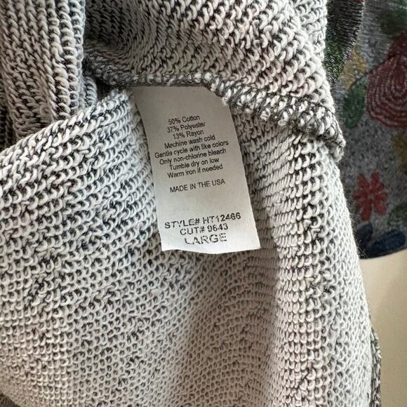 NWT HOPELY Women's Gray Floral Print Boho Waffle Knit Top 3/4 Sleeve Large - Picture 4 of 5